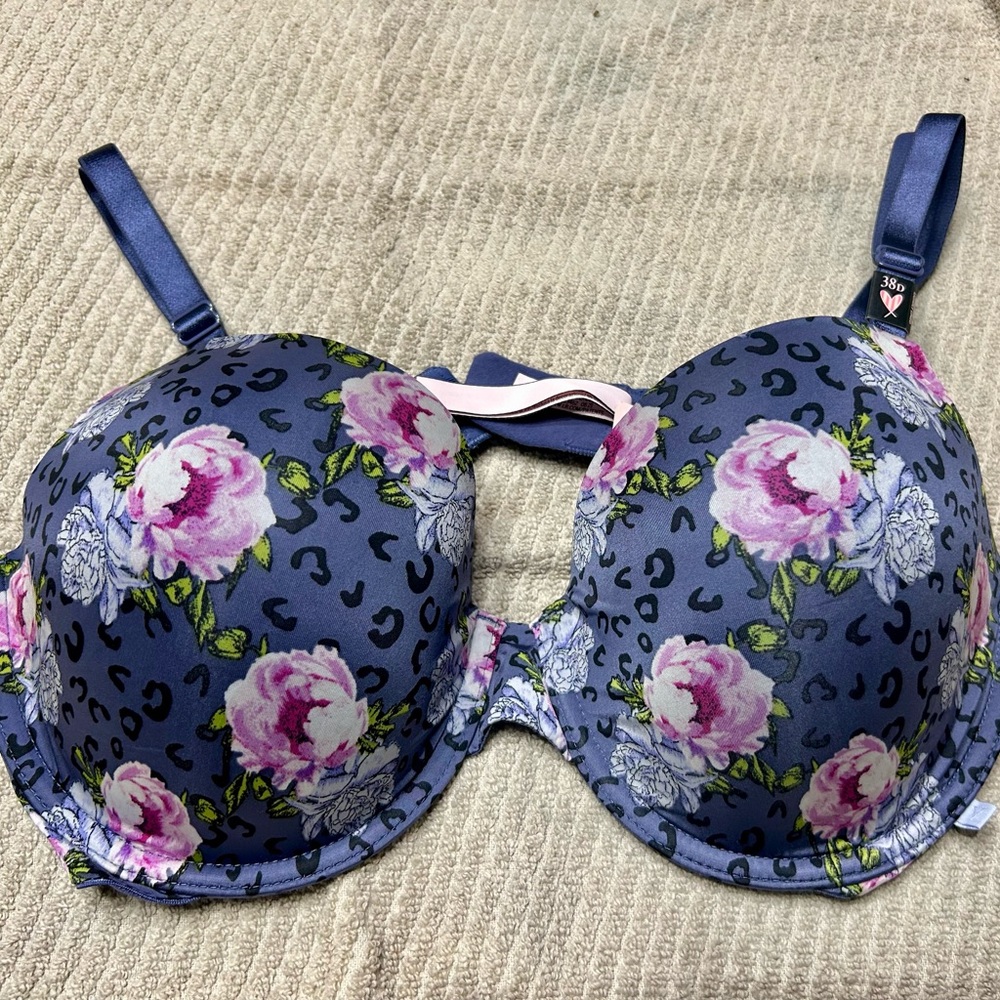 Victoria's Secret Navy and Pink Floral lined Demi Bra